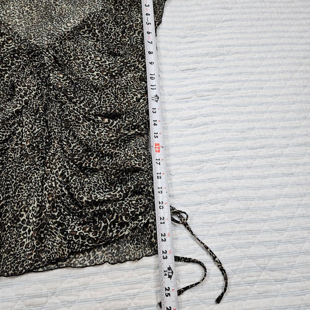 Y2k Leopard Print Top Sheer Ruched Sides Bow Detail - Size Large - Picture 5 of 5